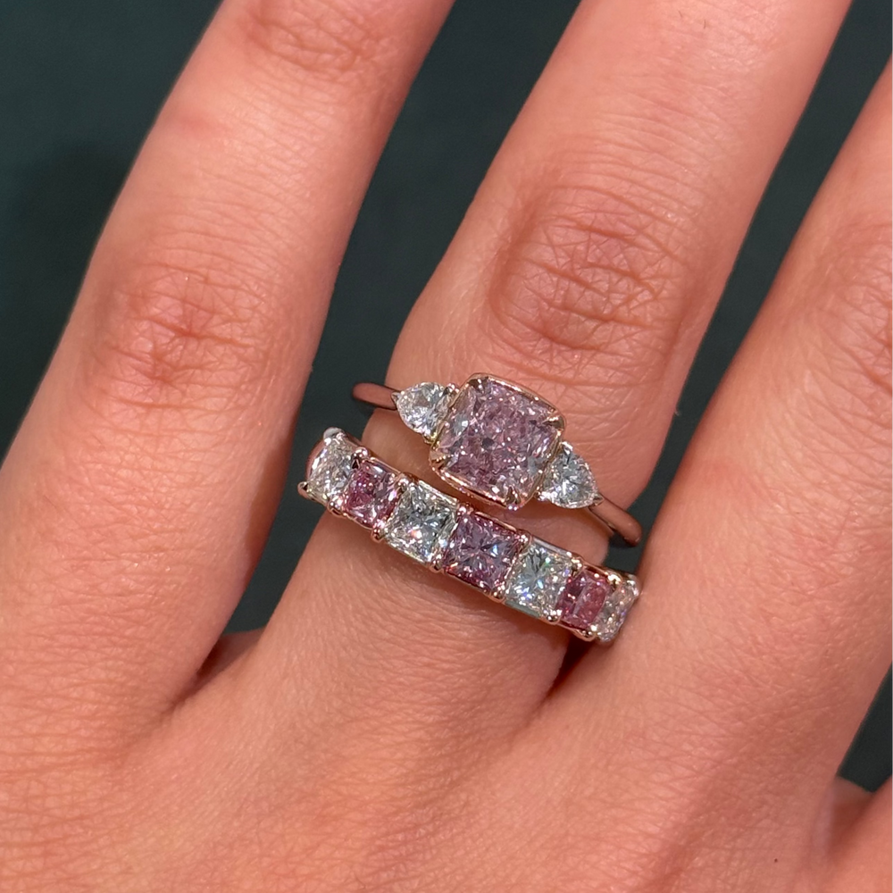 2.31ctw Fancy Pink and Colorless Princess-Cut Diamond Alternating Half Eternity Band GIA
