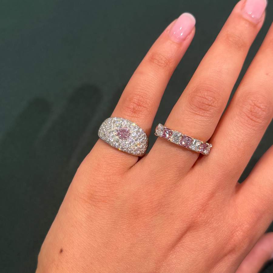 2.31ctw Fancy Pink and Colorless Princess-Cut Diamond Alternating Half Eternity Band GIA