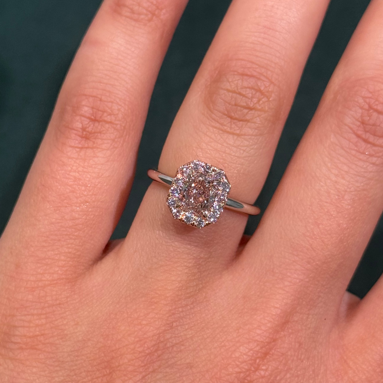 1.07ct Fancy Brownish Pink Radiant Diamond Ring FL GIA