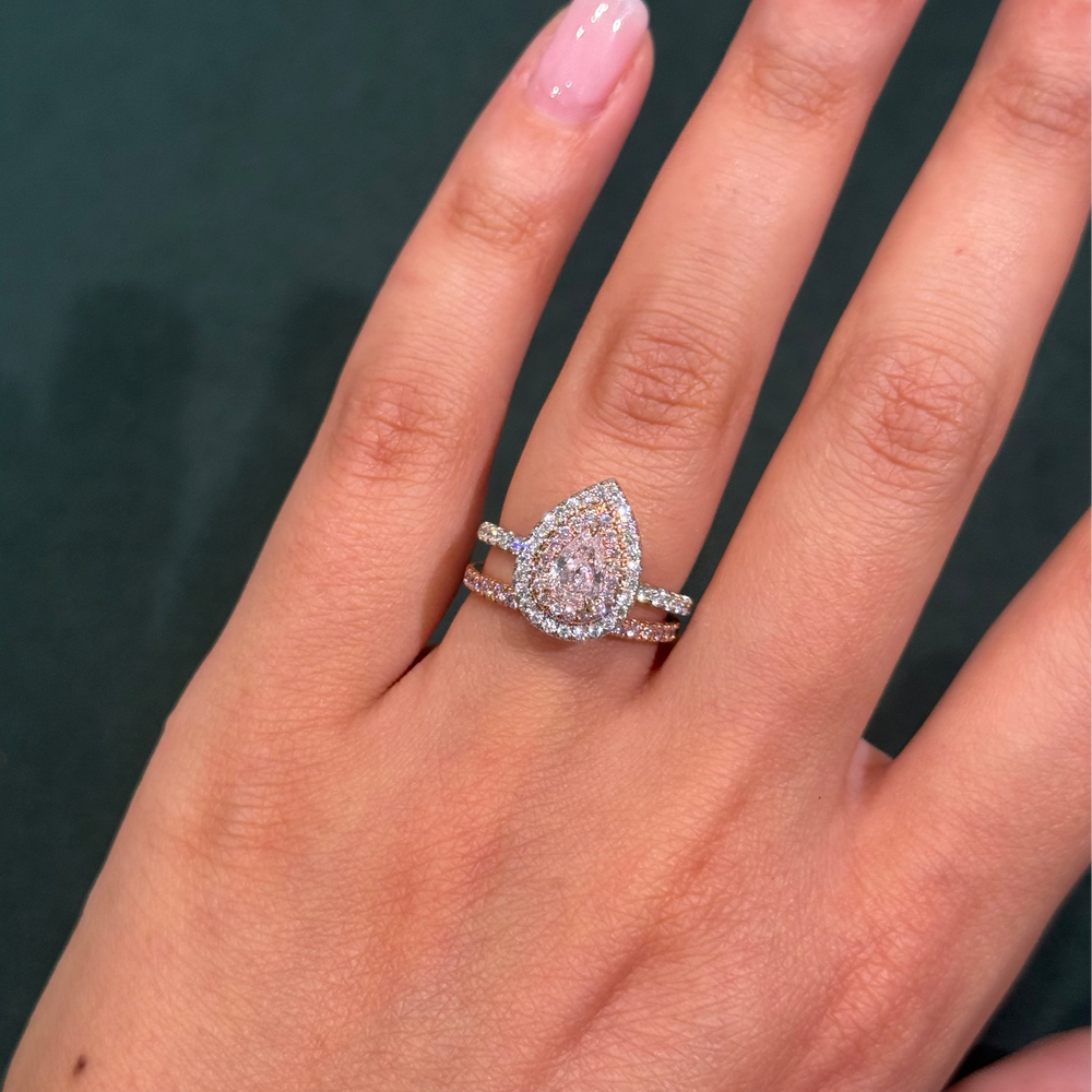 0.51ct Very Light Pink Pear Diamond Double Halo Ring SI1 GIA