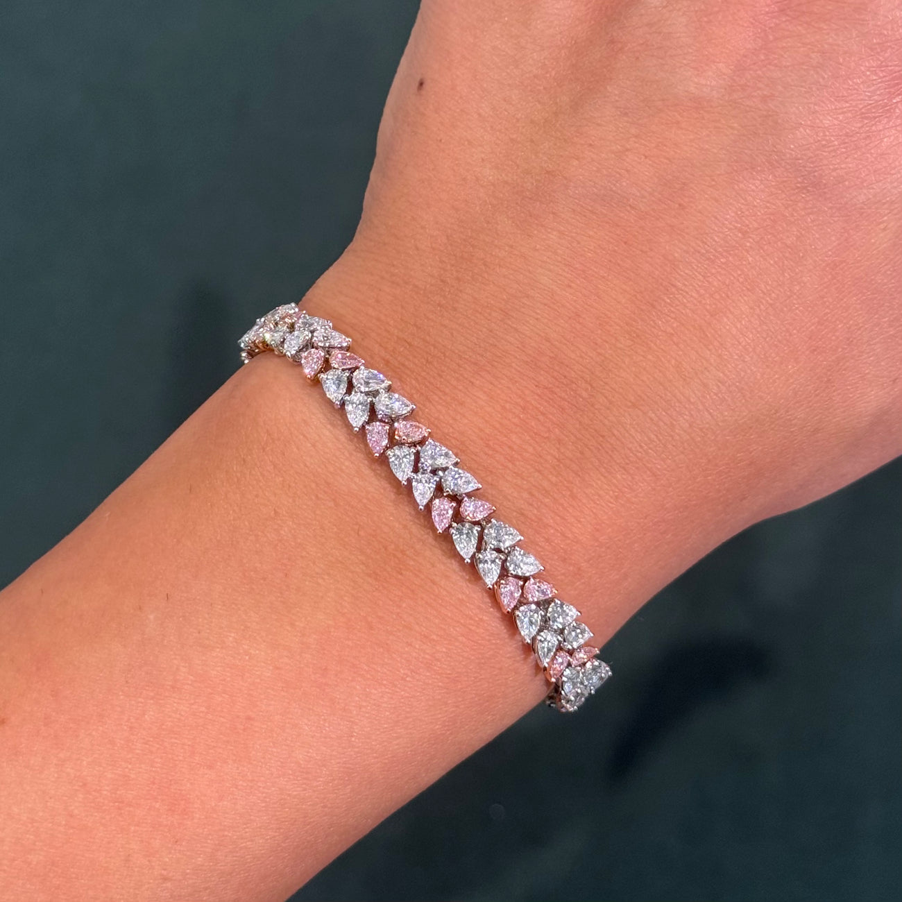 10.28ctw Fancy Pink Diamond & White Diamond Pear Shape Double Row Bracelet