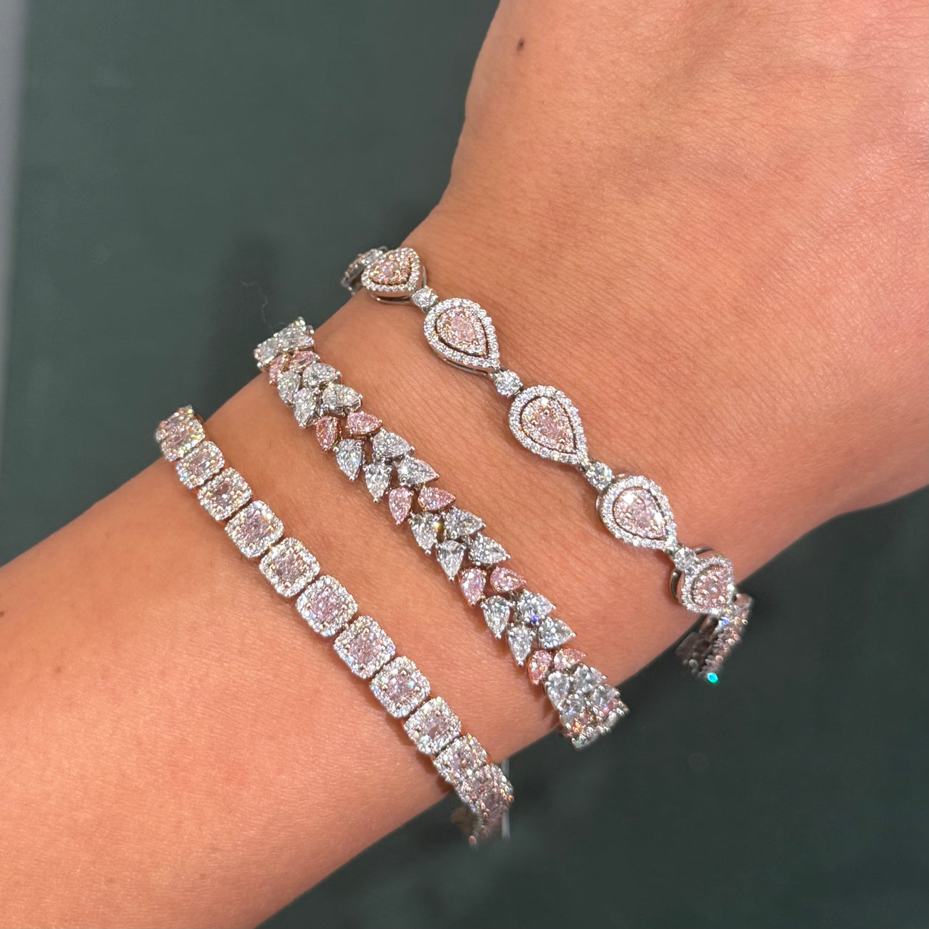 3.5ct Pink Pear Diamond Halo Bracelet