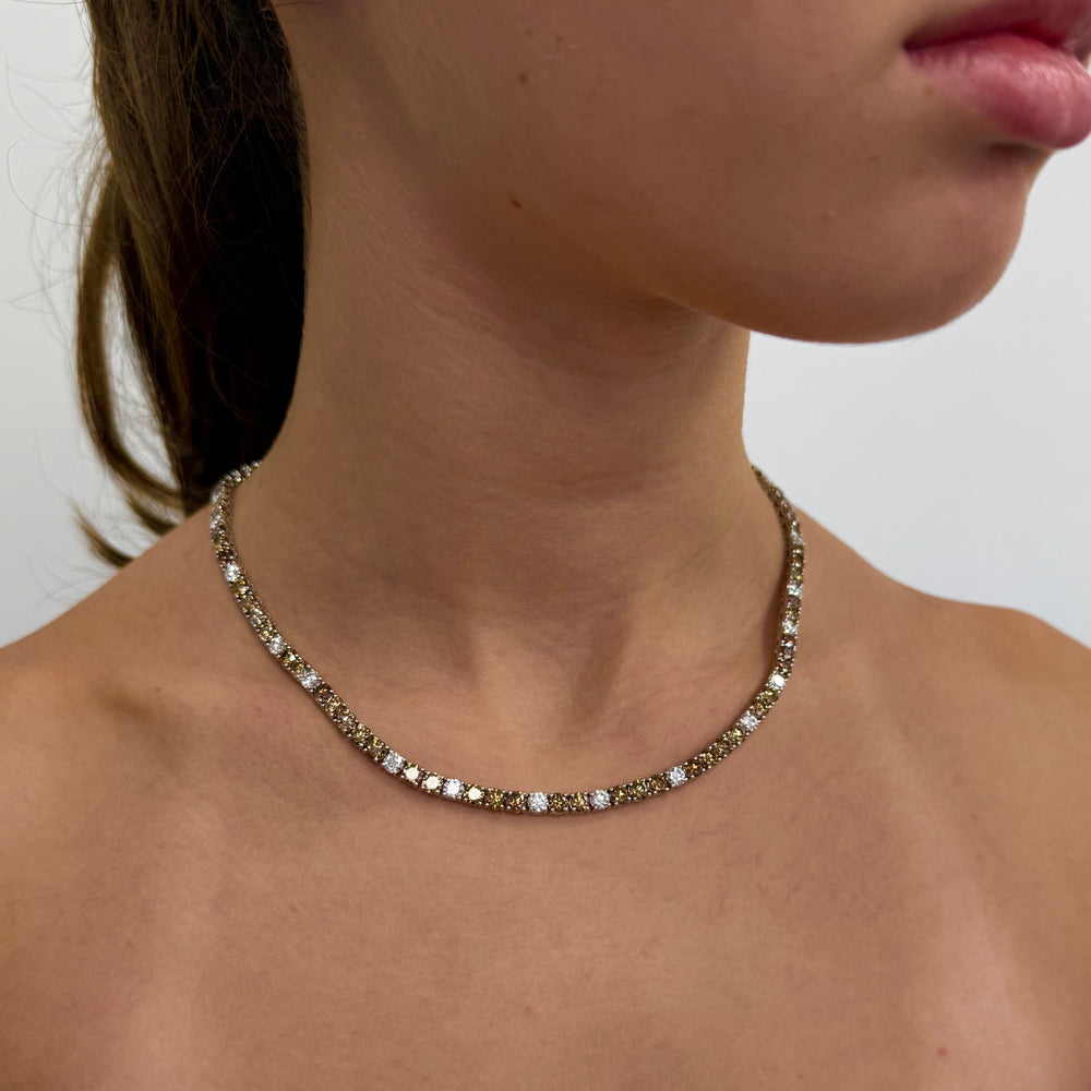 26ctw Champagne Diamond & Scattered White Diamond Tennis Necklace