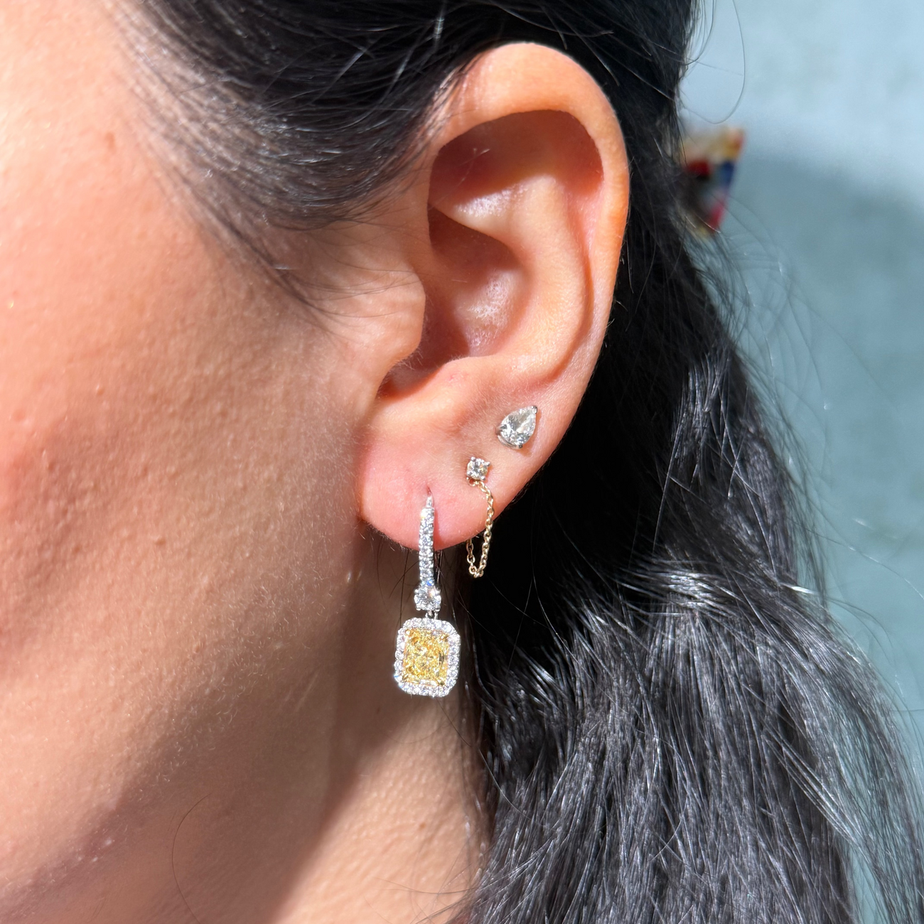 1.61ct & 1.75ct Fancy Light Yellow Radiant Diamond Earrings VS GIA