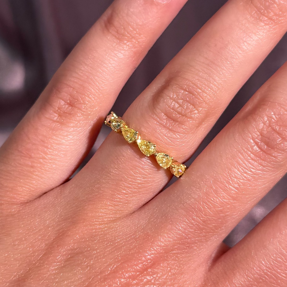 2.19ctw Fancy Intense Yellow Pear Diamond East-West Eternity Band