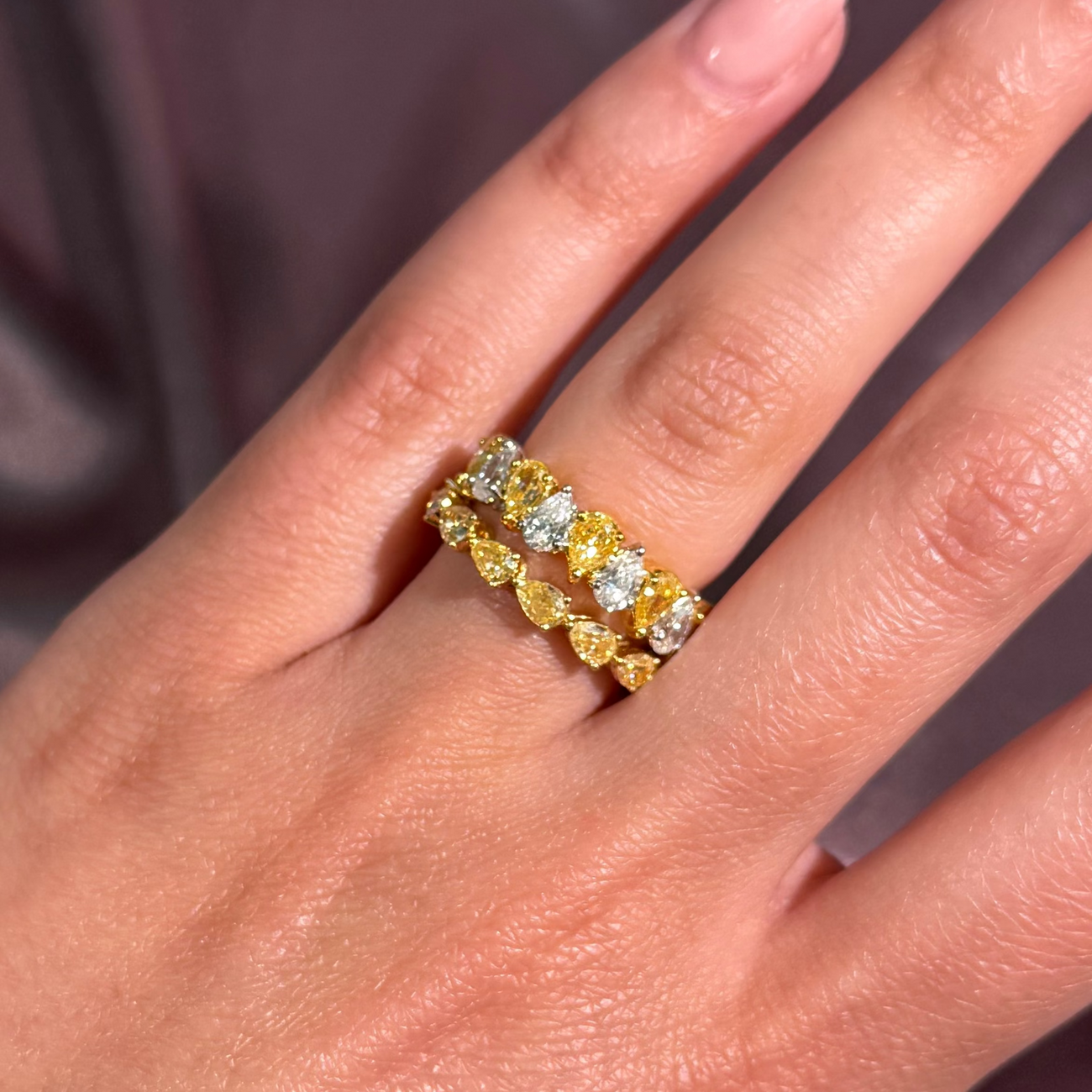 2.19ctw Fancy Intense Yellow Pear Diamond East-West Eternity Band
