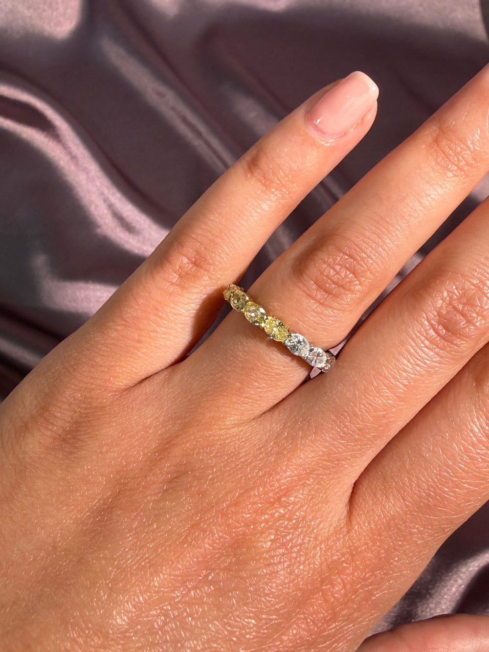 2.88ctw Half Yellow Oval Half White Oval Diamond East-West Eternity Band