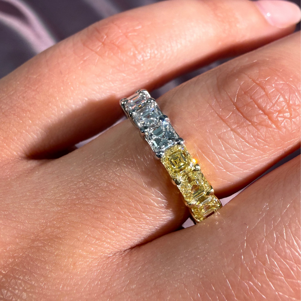 5.11ctw Half Yellow Half White Asscher Diamond Eternity Band