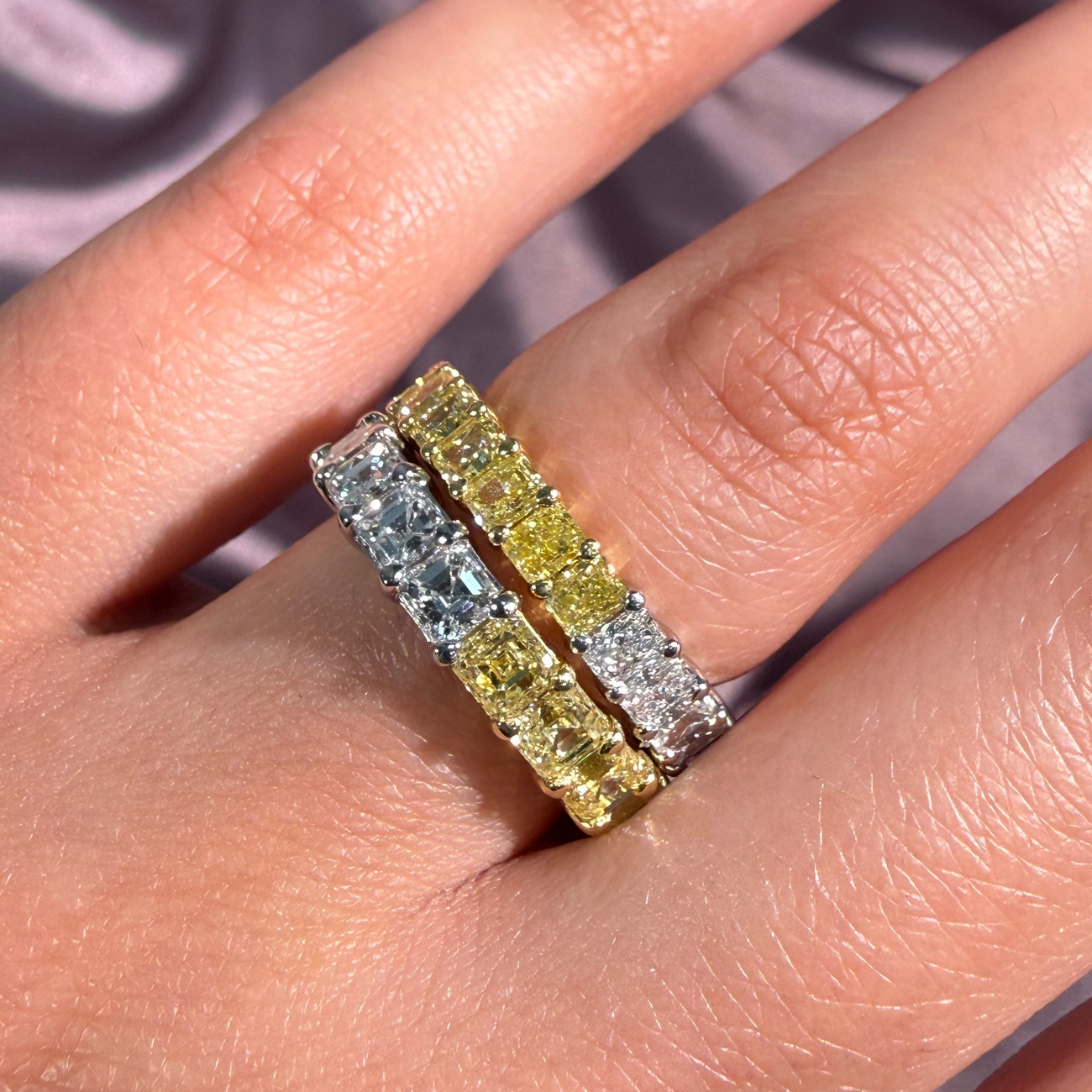 3.47ctw Half Yellow Half White Radiant Diamond Band