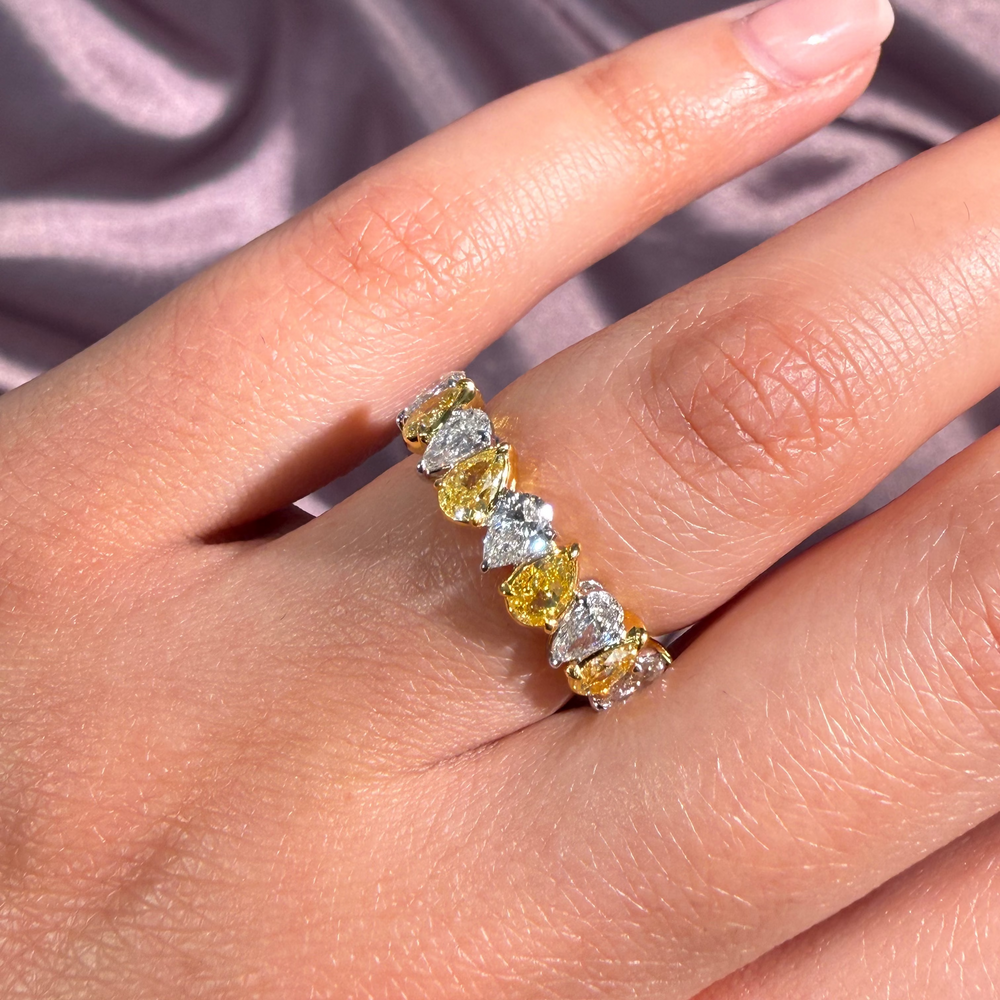 2.19ctw Yellow Pear Diamond & White Pear Diamond Alternating Halfway Band