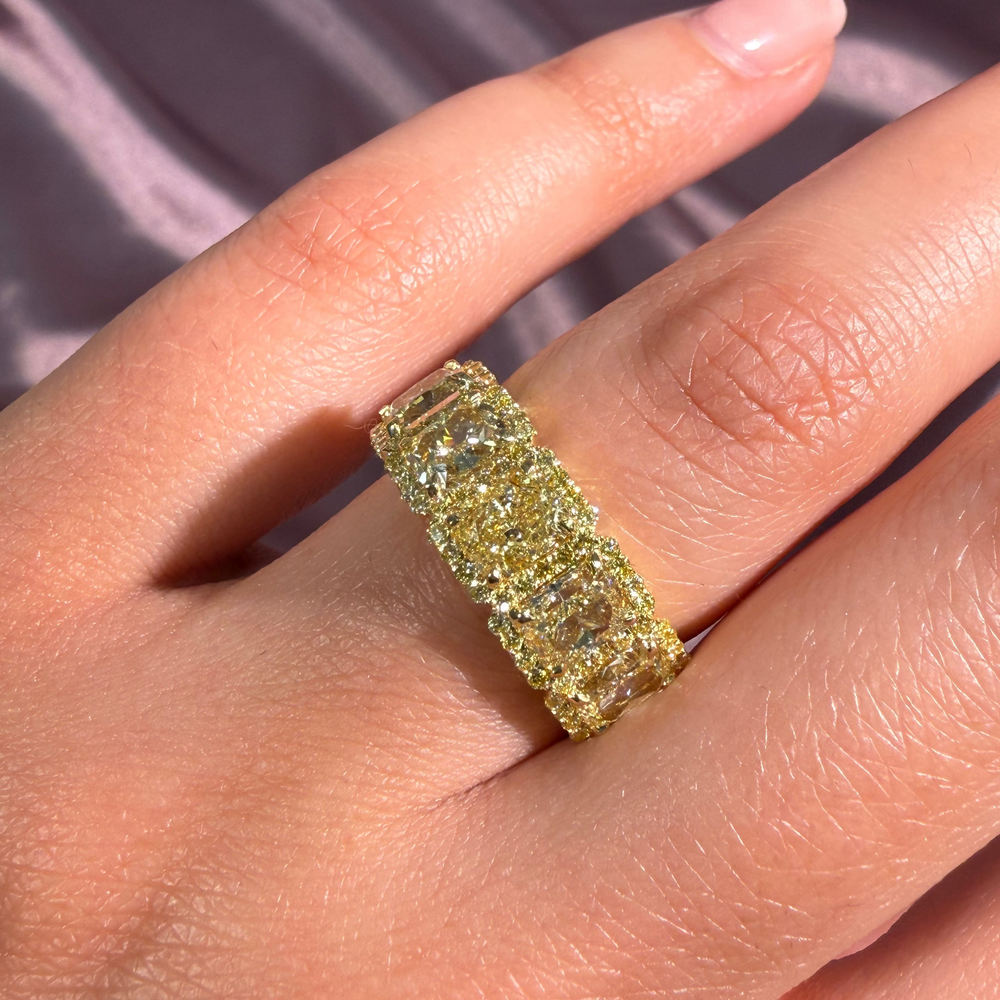 3.54ctw Fancy Light Yellow Radiant Diamond Five Stone Halo Band