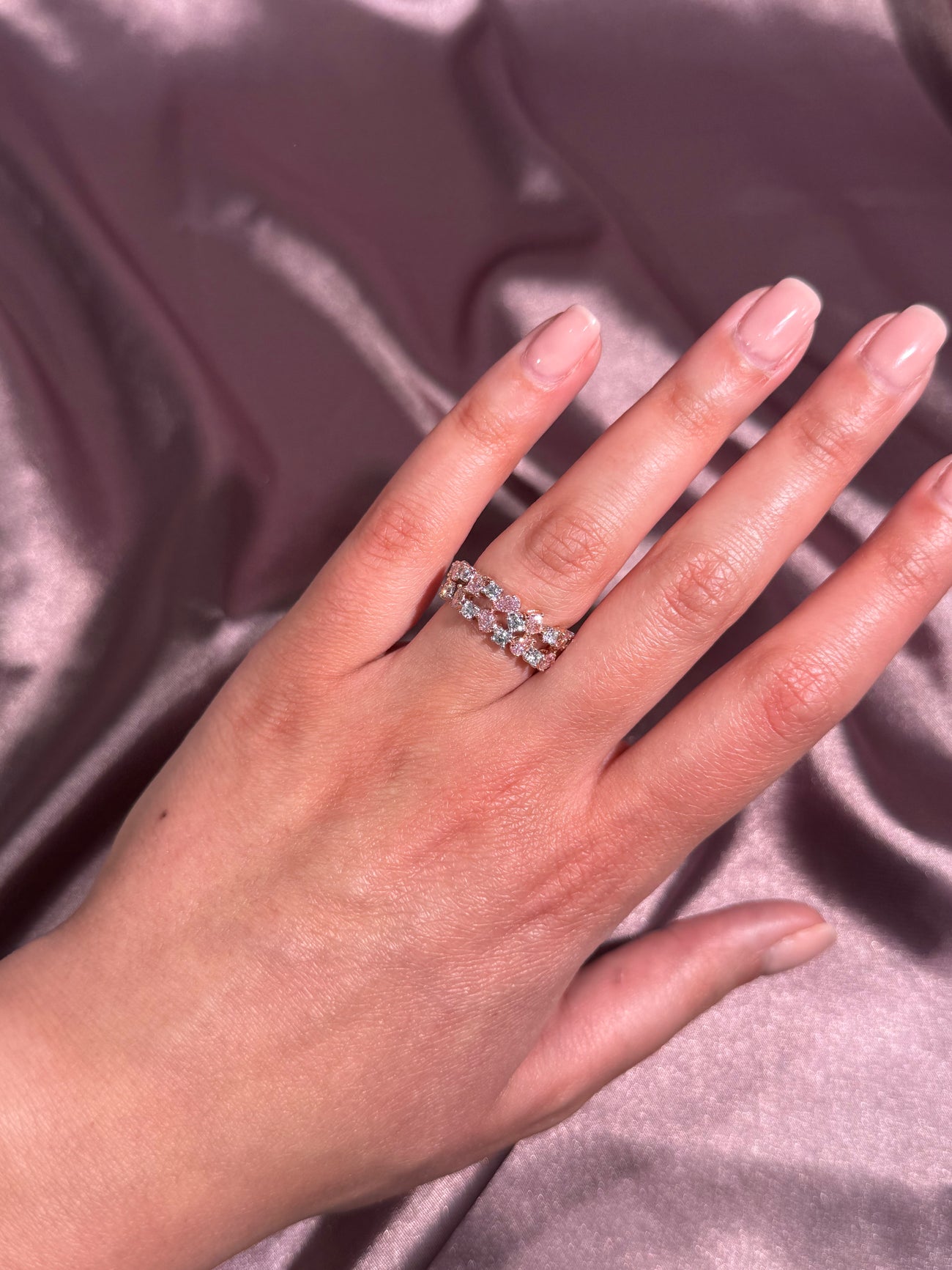 1.44ctw  Pink & White Diamond Mixed Shape Ring