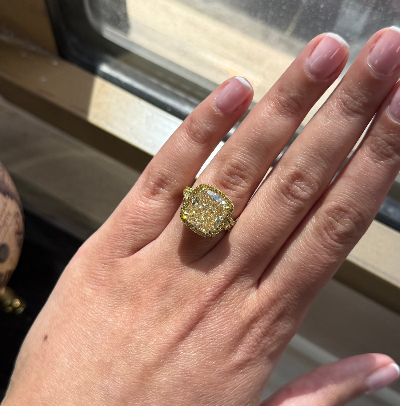 8.11ct Light Yellow Cushion Diamond Ring I1 GIA