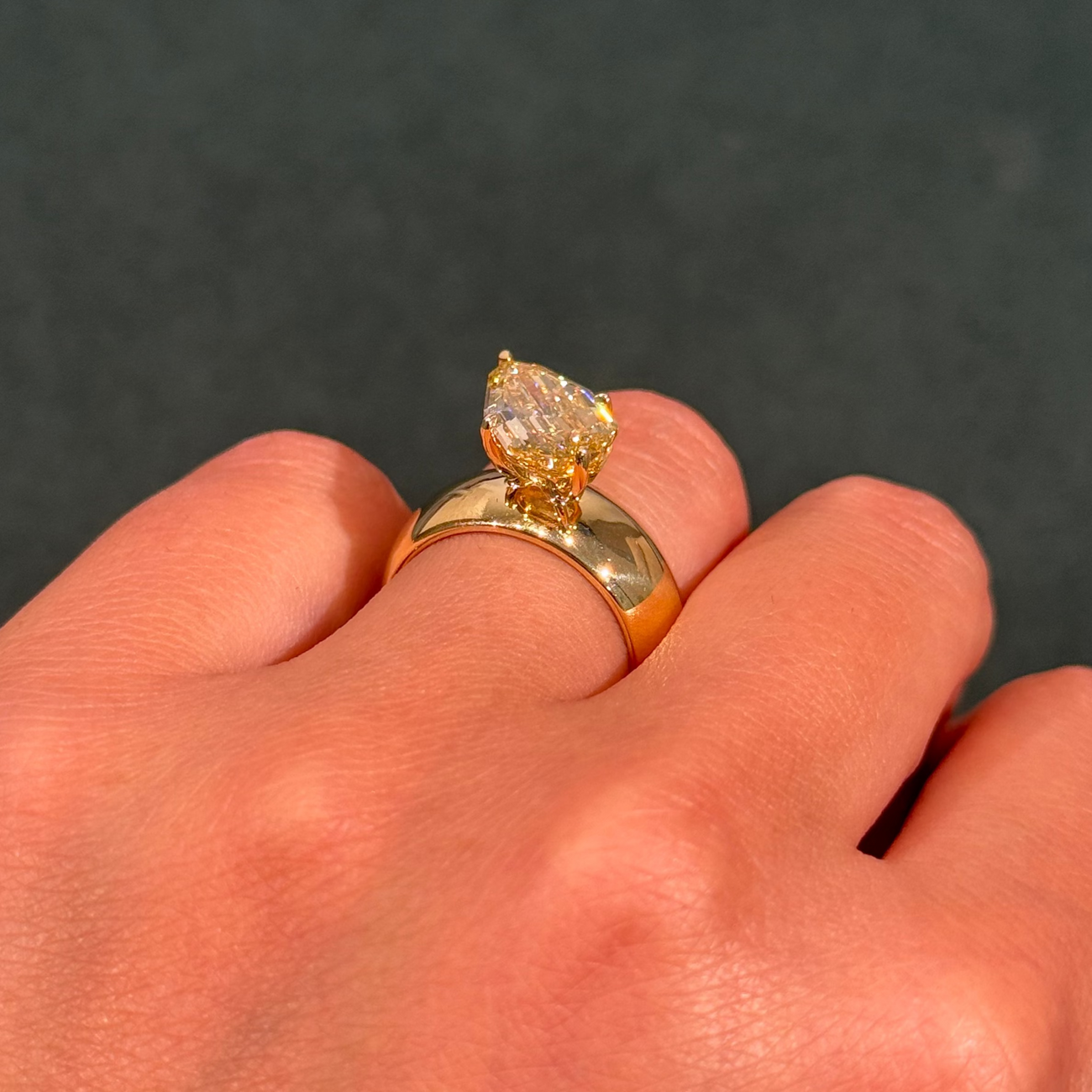 3.04ct Fancy Yellow Step-Cut Pear Diamond Ring VVS2 GIA