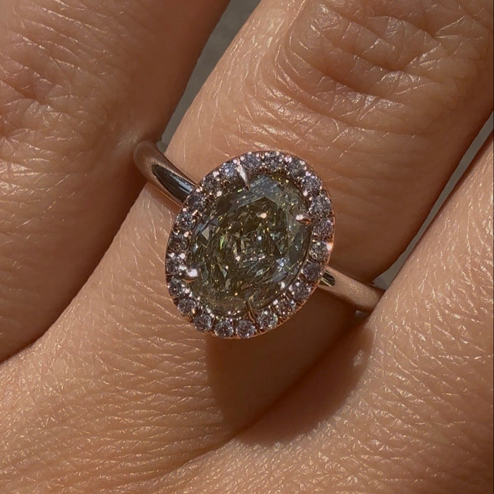 1.50ct. Fancy Light Grayish Greenish Yellow Oval Diamond Ring GIA
