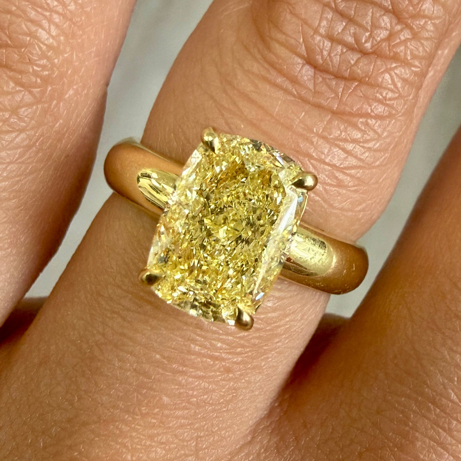 3.01ct Fancy Yellow Elongated Cushion Diamond Ring VS2 GIA