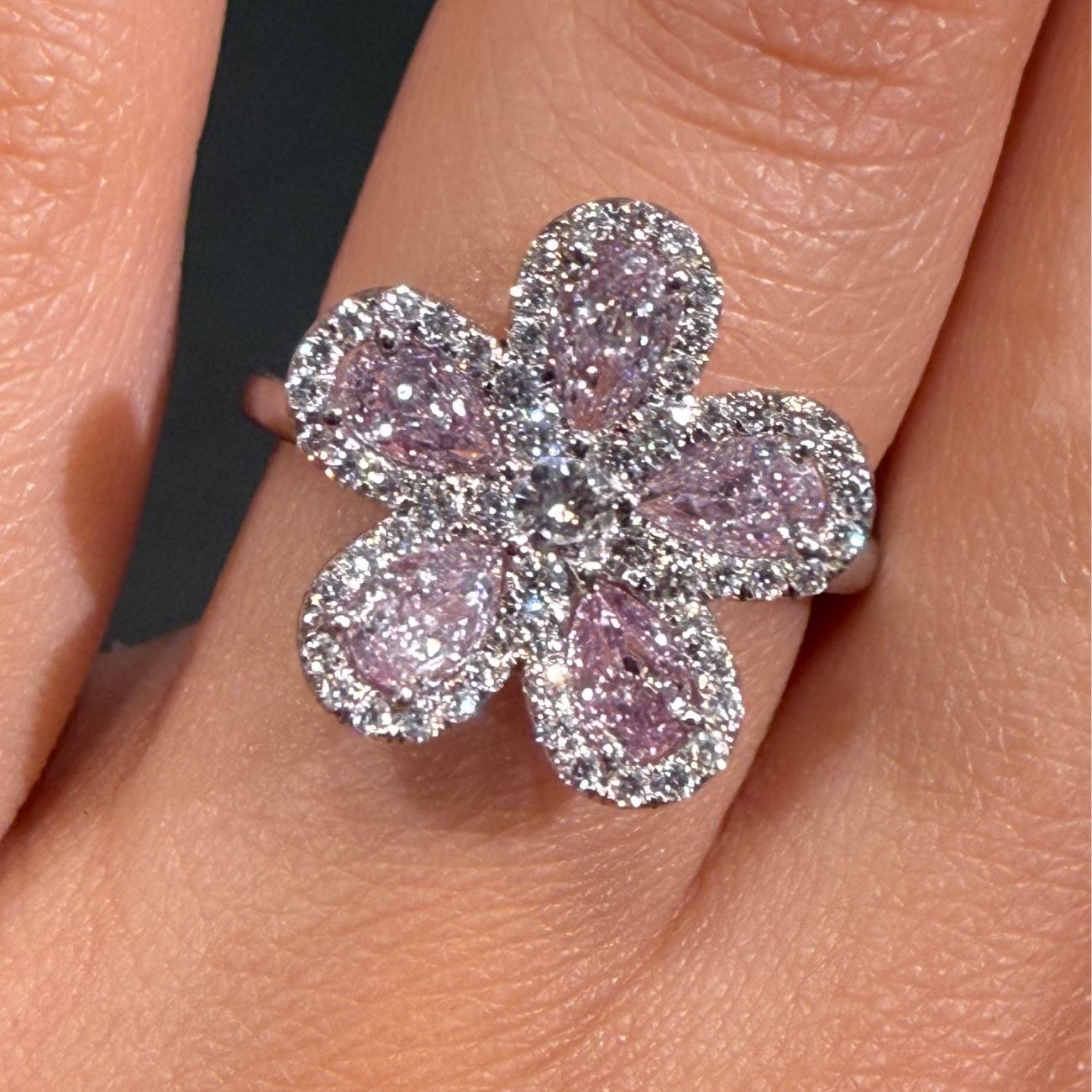 1.64ctw Light Pink-Purple Diamond Flower Cocktail Ring