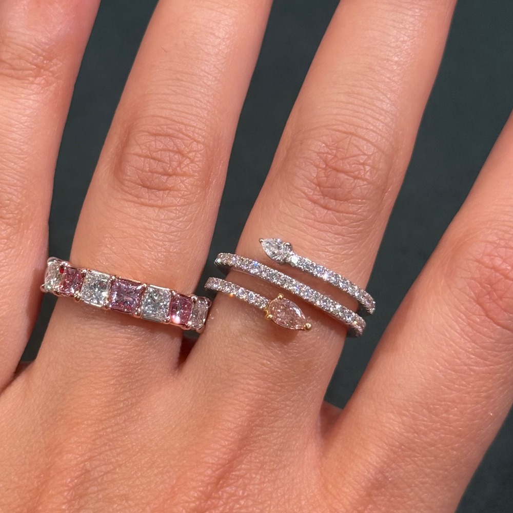 0.25ct Pink Pear Diamond Double Spiral Ring
