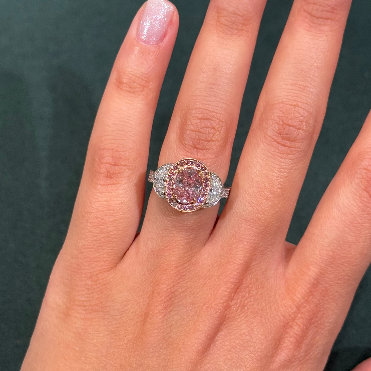 1.71ct Fancy Intense Pink Oval Diamond Ring I1 GIA