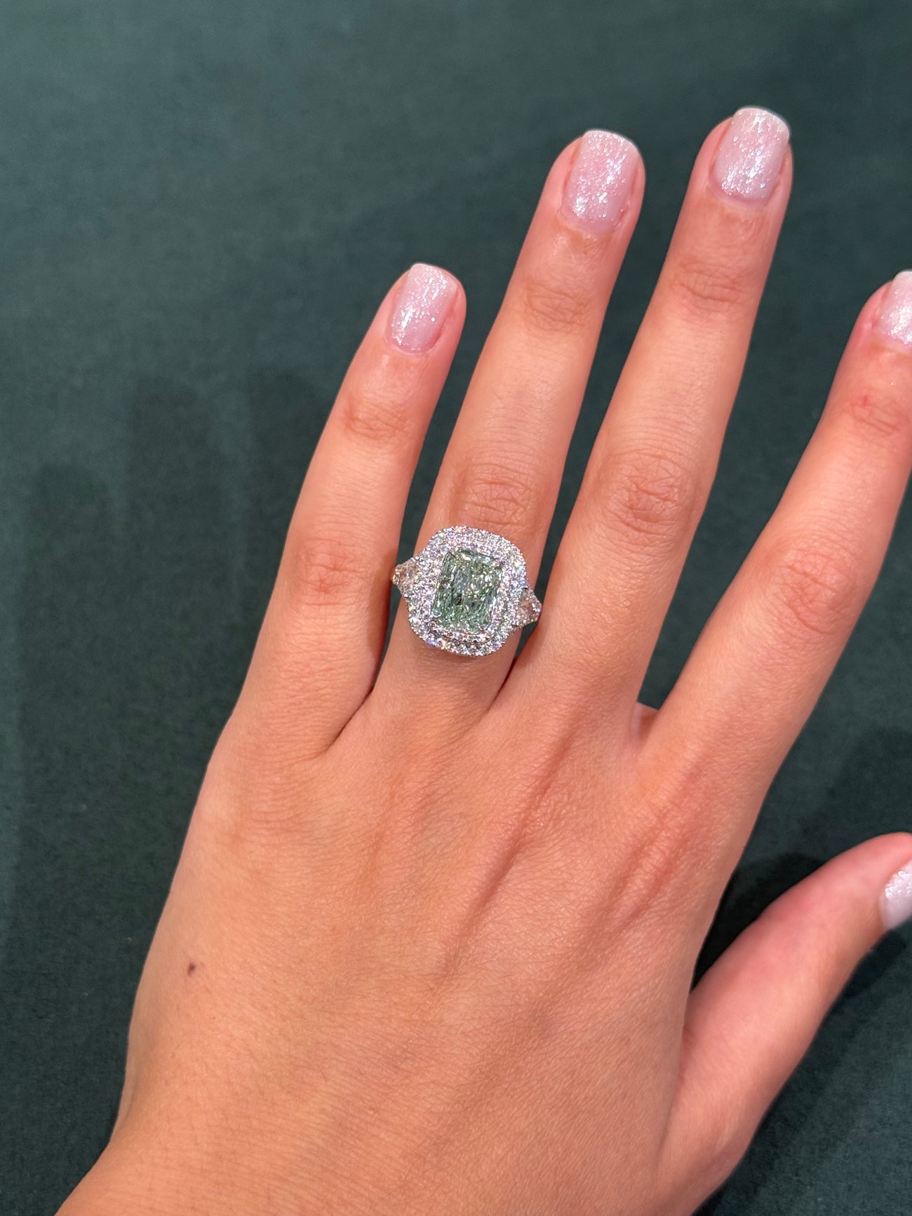 3.34ct Fancy Light Green Radiant Diamond Ring SI2 GIA