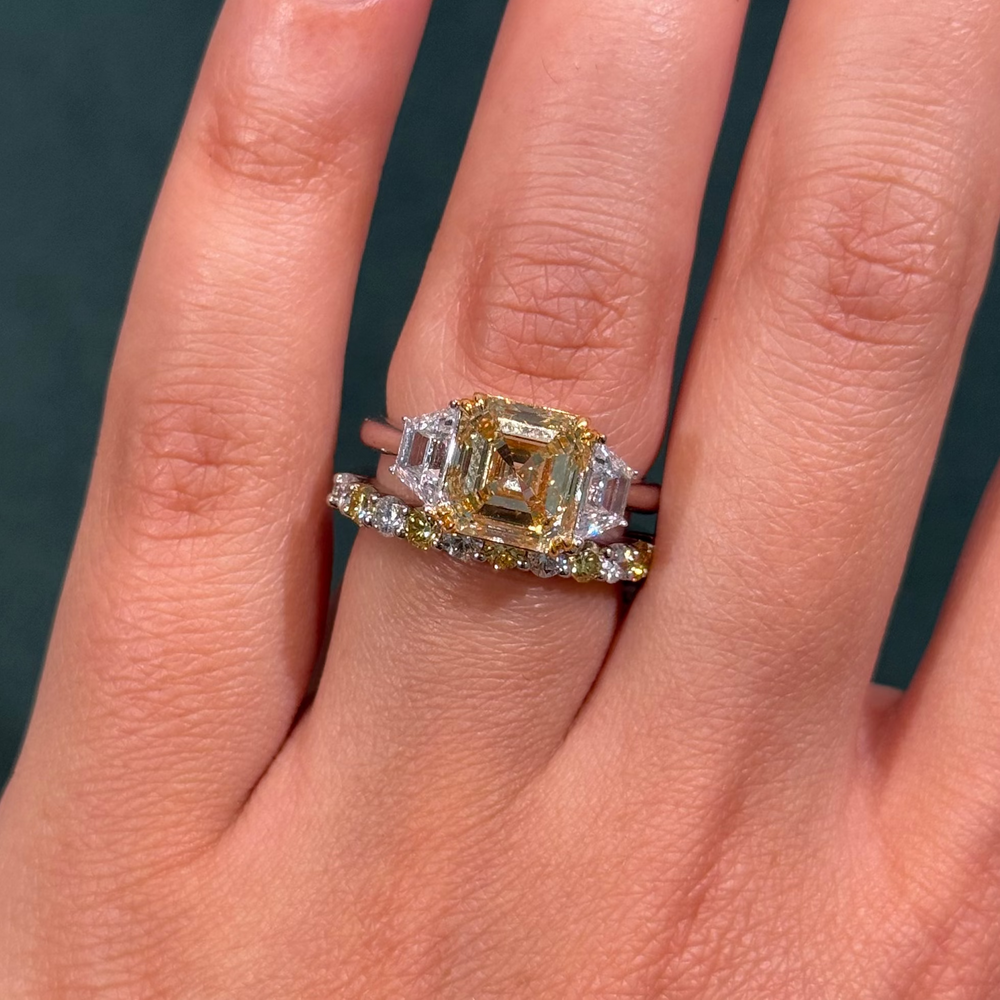 3.60ct Fancy Yellow Asscher Diamond Ring SI1 GIA