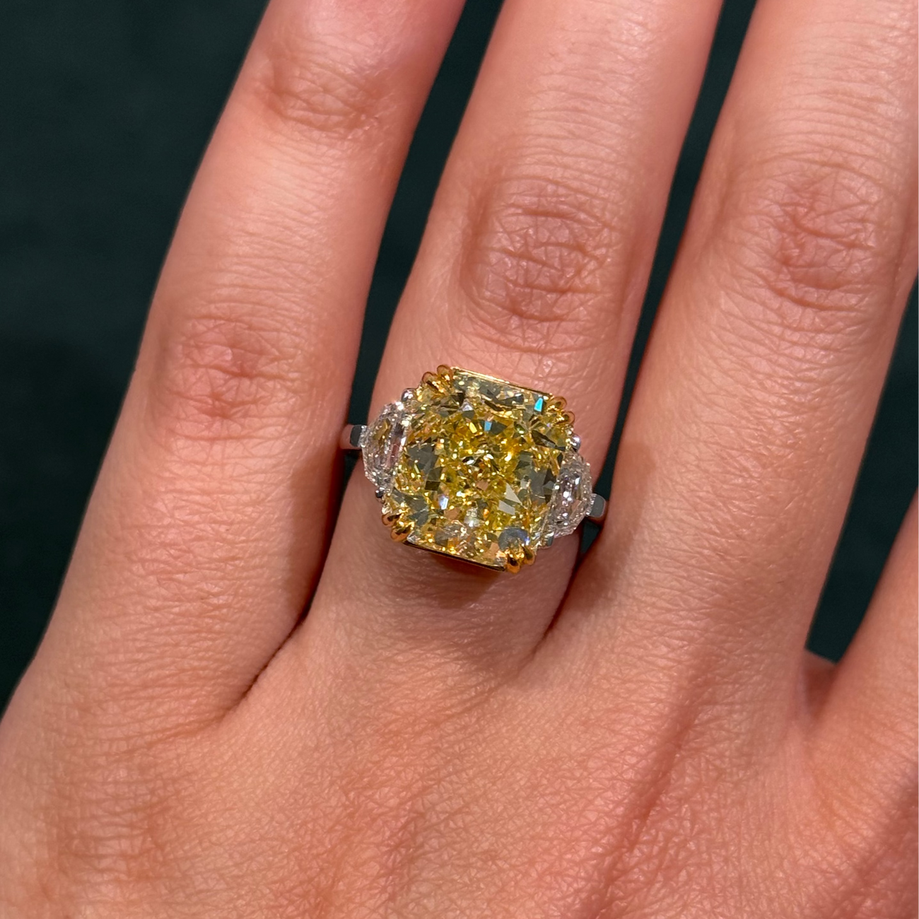 9.03ct Fancy Intense Yellow Radiant Diamond Ring VS1 GIA