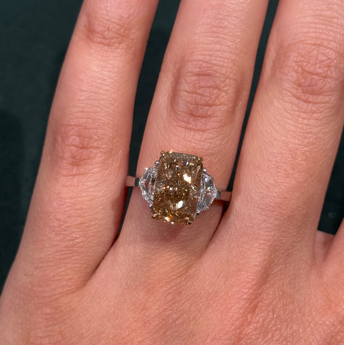 5.05ct Fancy Yellowish Brown Radiant Diamond Ring VS2