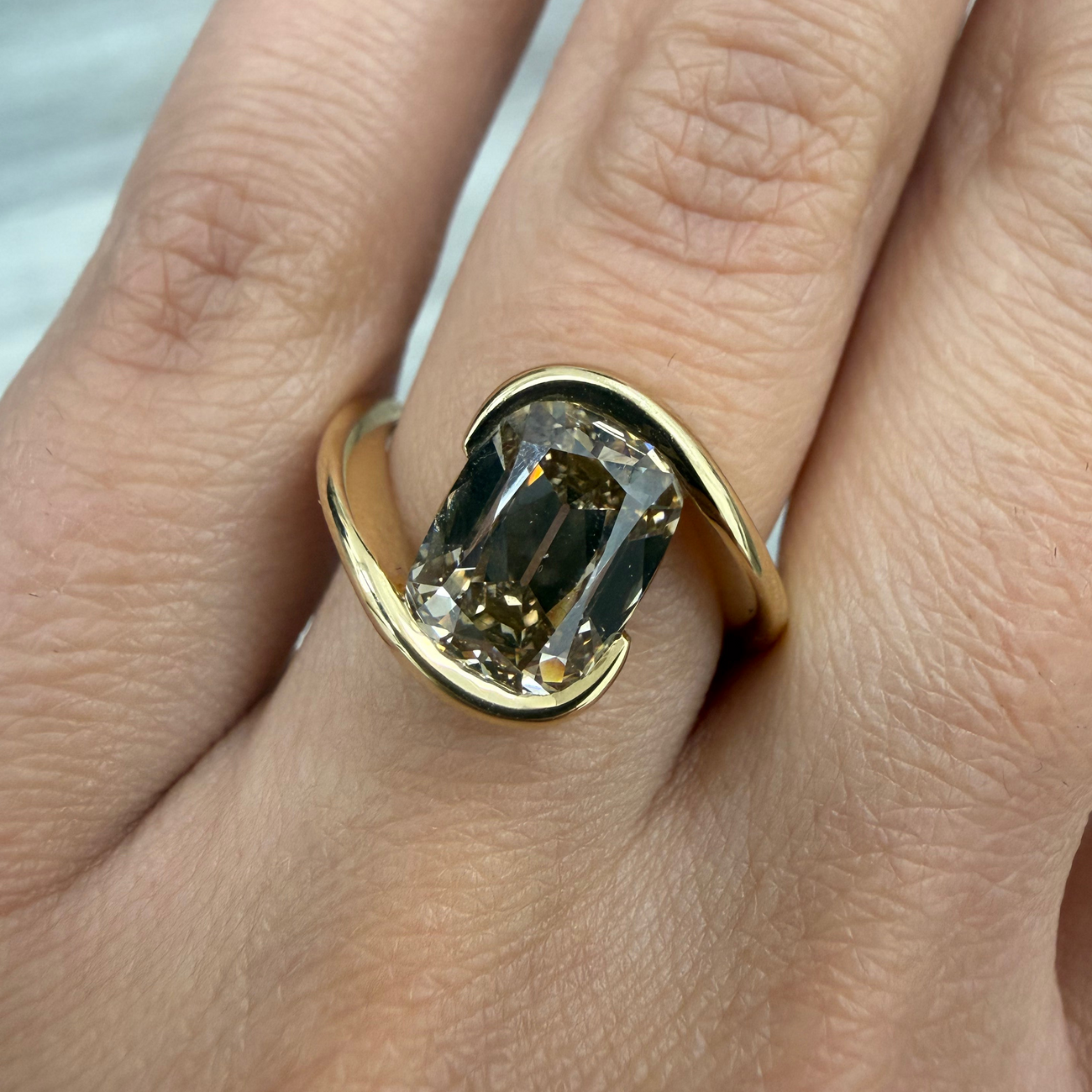 3.50ct Fancy Yellowish Brown Old Mine Cushion Diamond Ring SI1 GIA