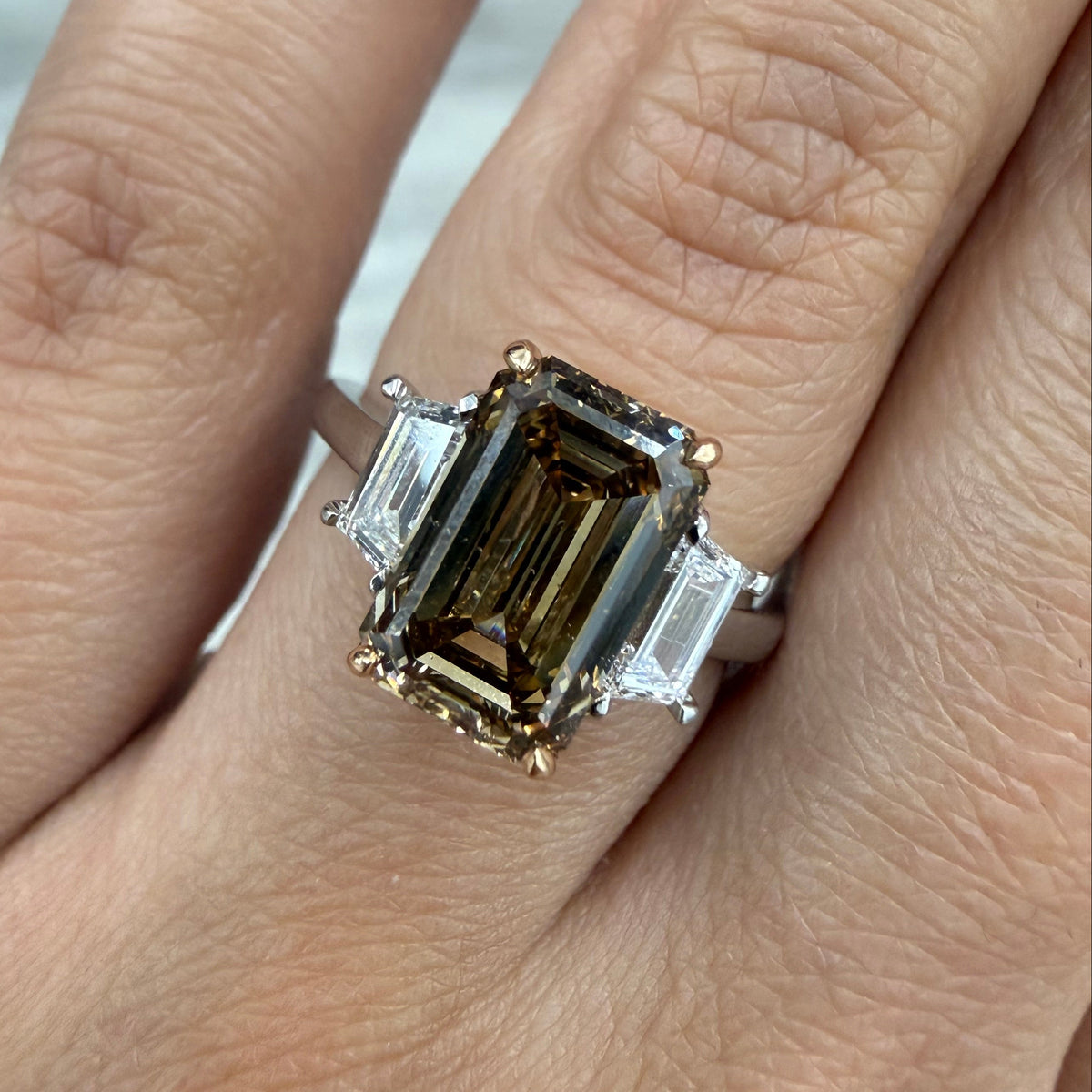 3.01ct Fancy Orange-Brown Emerald-Cut Diamond Ring I1 GIA