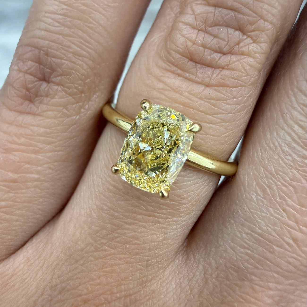 2.01ct Fancy Yellow Cushion Diamond Ring VS1 GIA