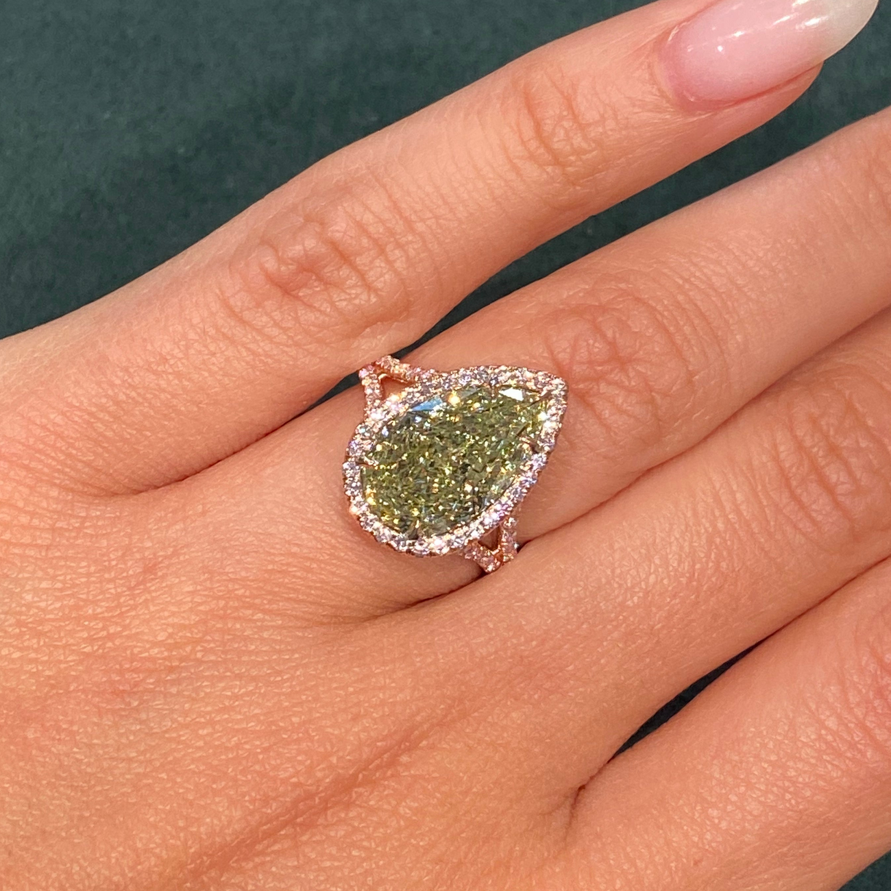 6.01ct Fancy Greenish Yellow Pear Diamond Ring VS2 GIA