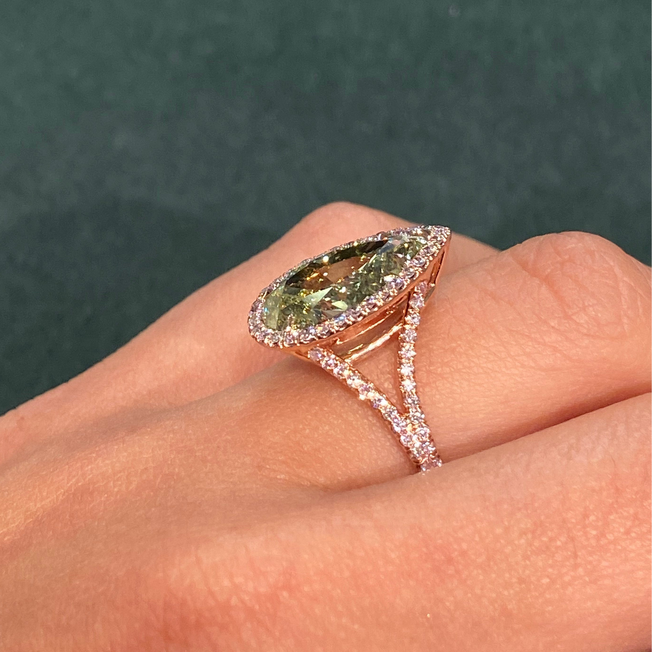6.01ct Fancy Greenish Yellow Pear Diamond Ring VS2 GIA