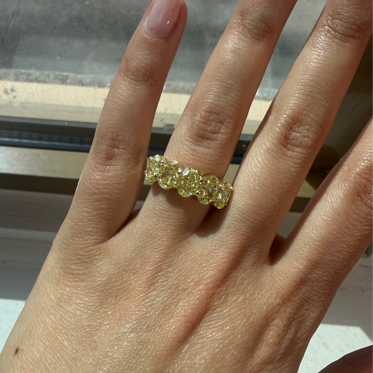 5.95ctw Fancy Light Yellow Oval Diamond 5-Stone Band