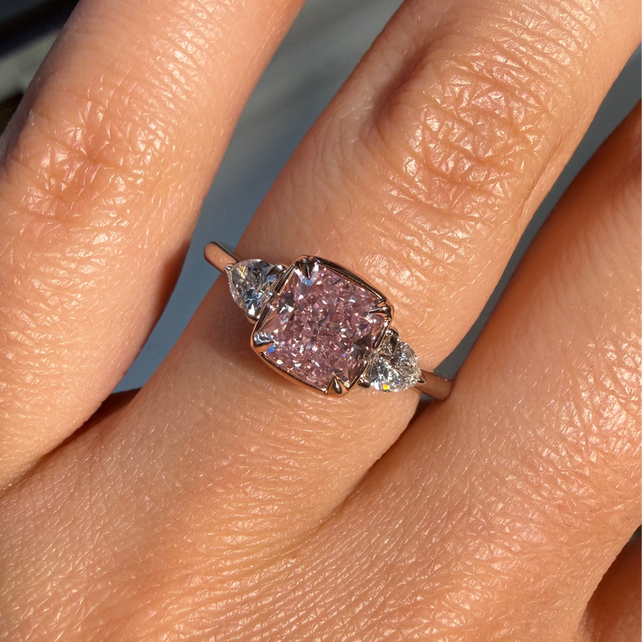 1.70ct Fancy Purplish Pink Cushion Diamond Ring VS2 GIA