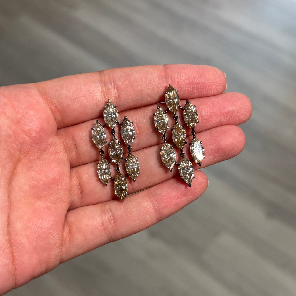 15.78ctw Champagne Light Brown Marquise Diamond Black Rhodium Chandelier Earrings