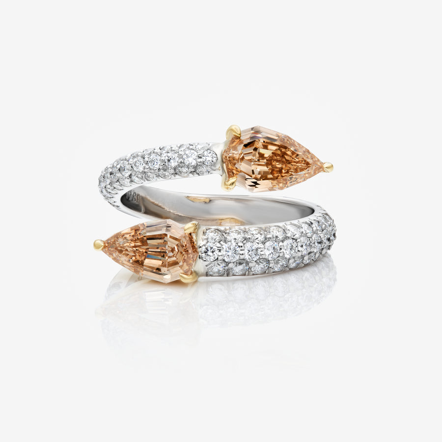 1.22ct Champagne Step-Cut Pear Diamond Pavé Double Spiral Ring VS1 GIA