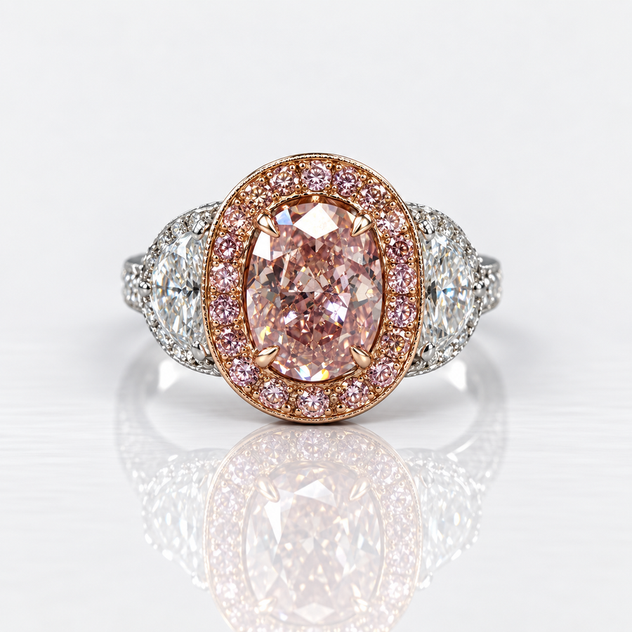 1.71ct Fancy Intense Pink Oval Diamond Ring I1 GIA