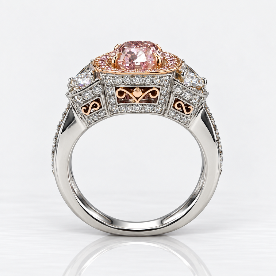 1.71ct Fancy Intense Pink Oval Diamond Ring I1 GIA