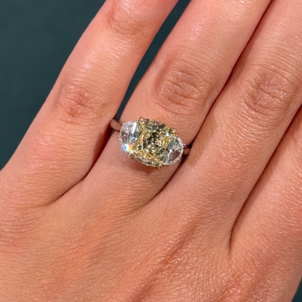 3.30ct Antique Inspired Fancy Light Yellow Cushion Diamond Ring VS1 GIA