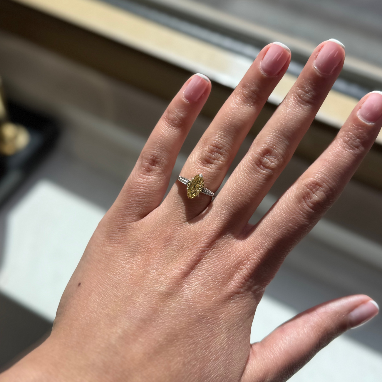 1.40ct Fancy Intense Orangy Yellow Moval Diamond Ring VS1 GIA