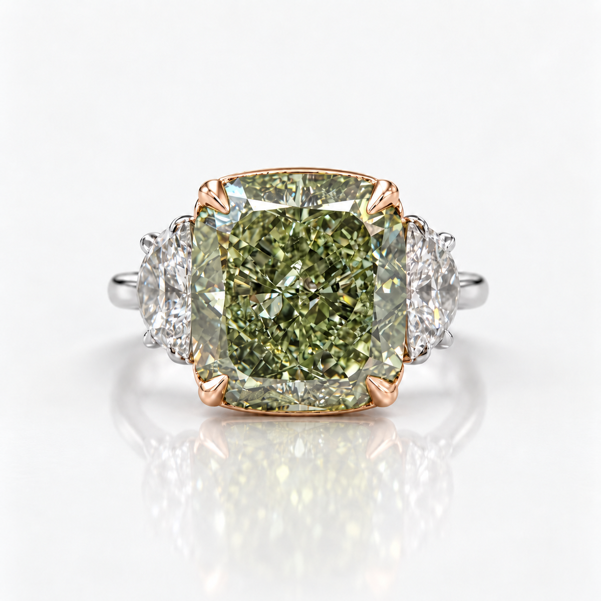 6.08ct Fancy Yellow-Green Cushion Diamond Ring SI1 GIA