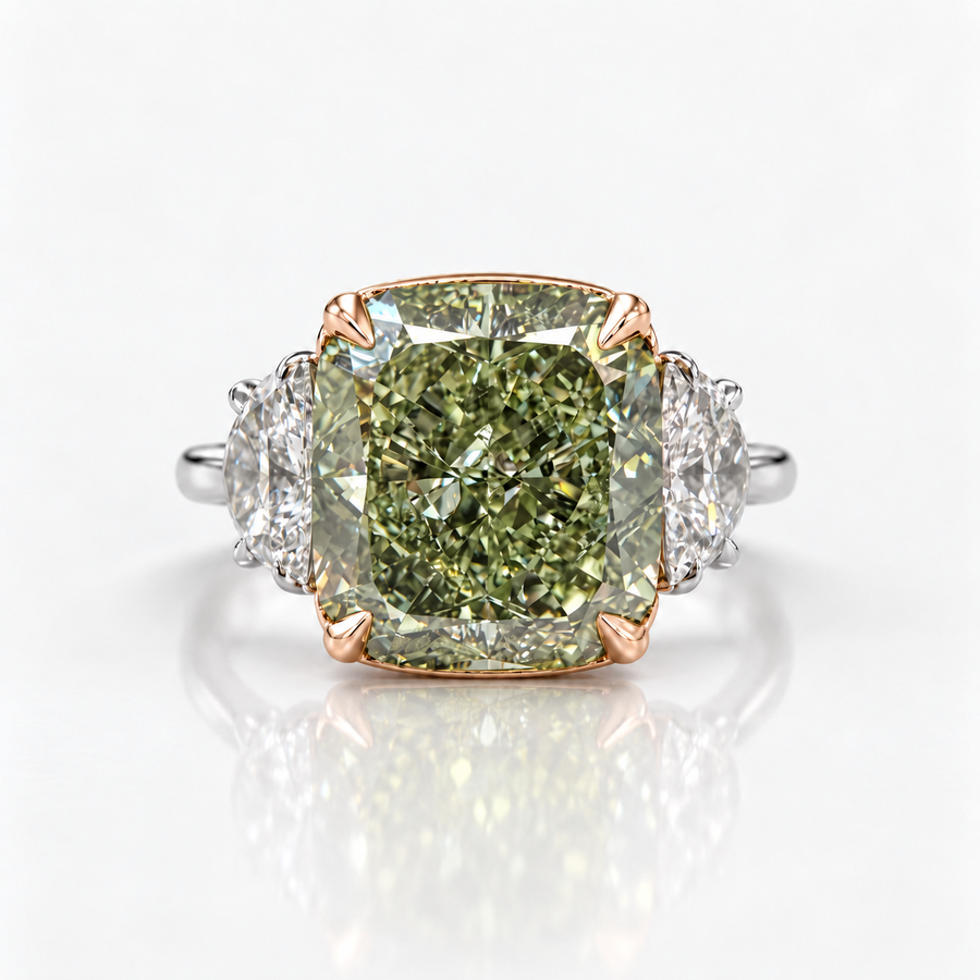 6.08ct Fancy Yellow-Green Cushion Diamond Ring SI1 GIA
