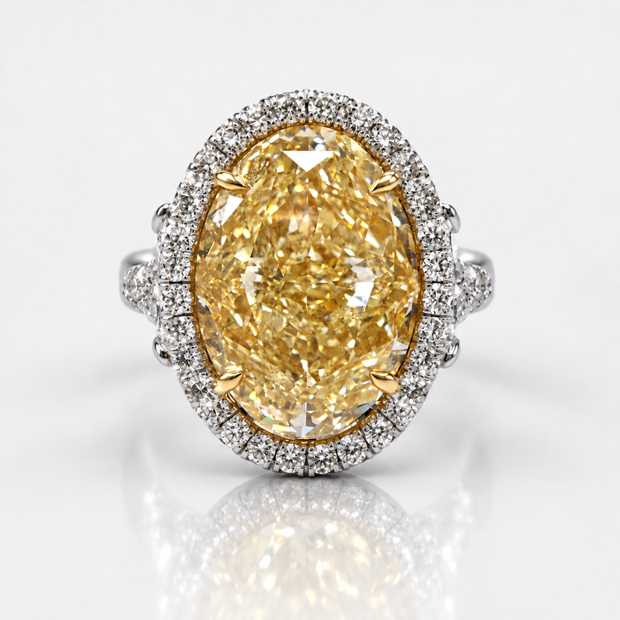 10.77ct Light Yellow Oval Diamond Ring VS2