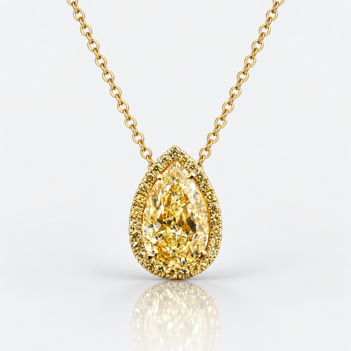 3.01ct Light Yellow Pear Diamond Halo Pendant VS2 GIA