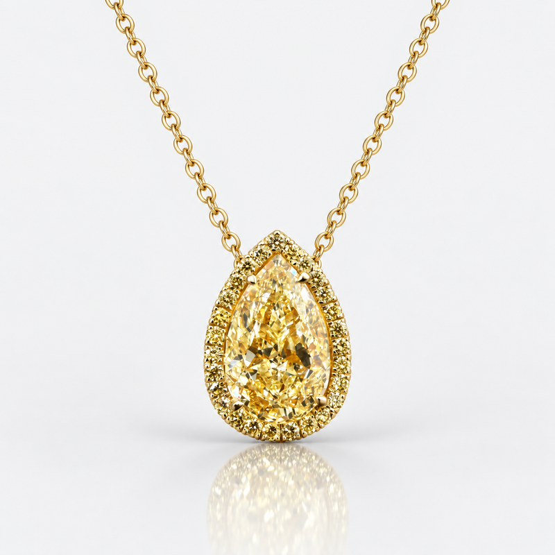 3.01ct Light Yellow Pear Diamond Halo Pendant VS2 GIA