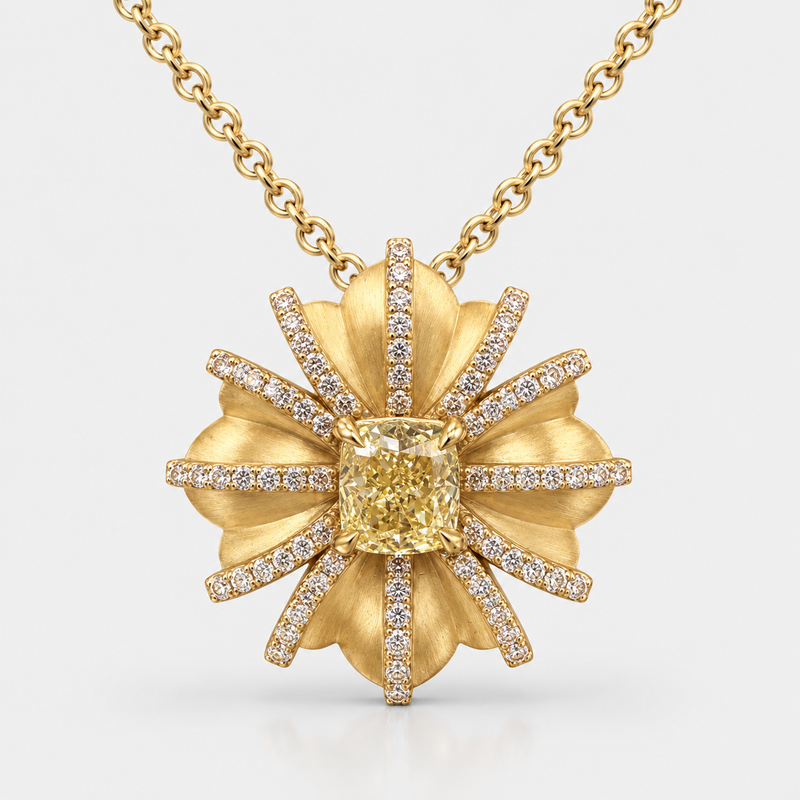 0.83ct Fancy Yellow Cushion Diamond Flower Medallion Pendant VVS2 GIA