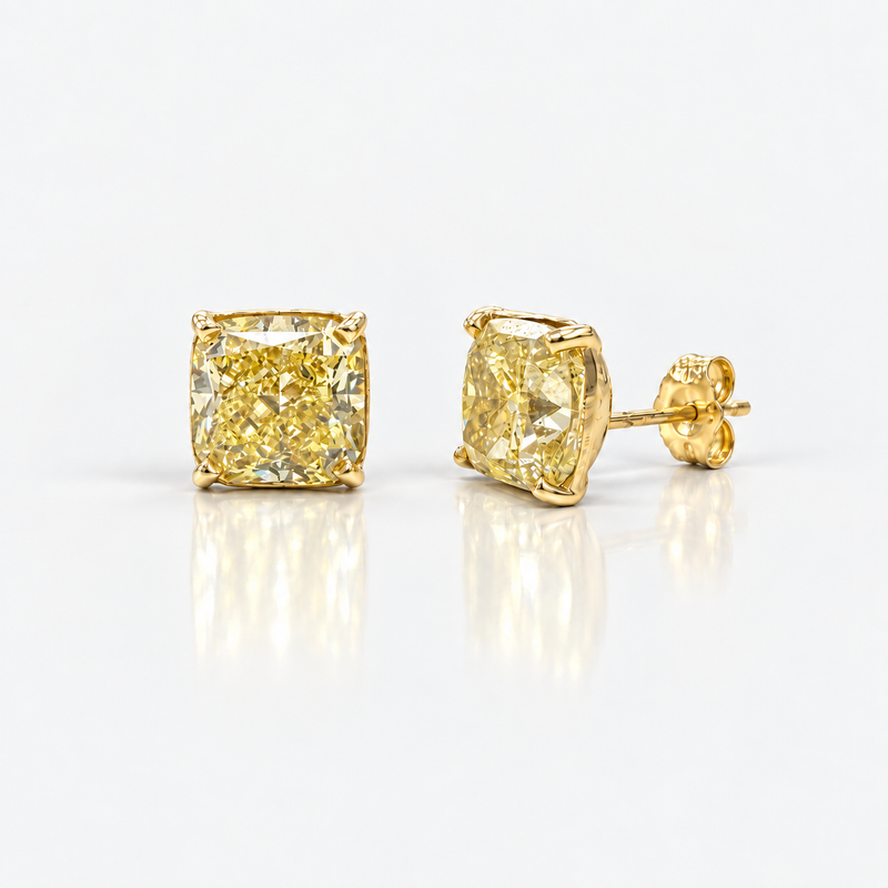 3.00ct & 3.12ct Fancy Yellow Square Cushion Stud Earrings VS1 GIA
