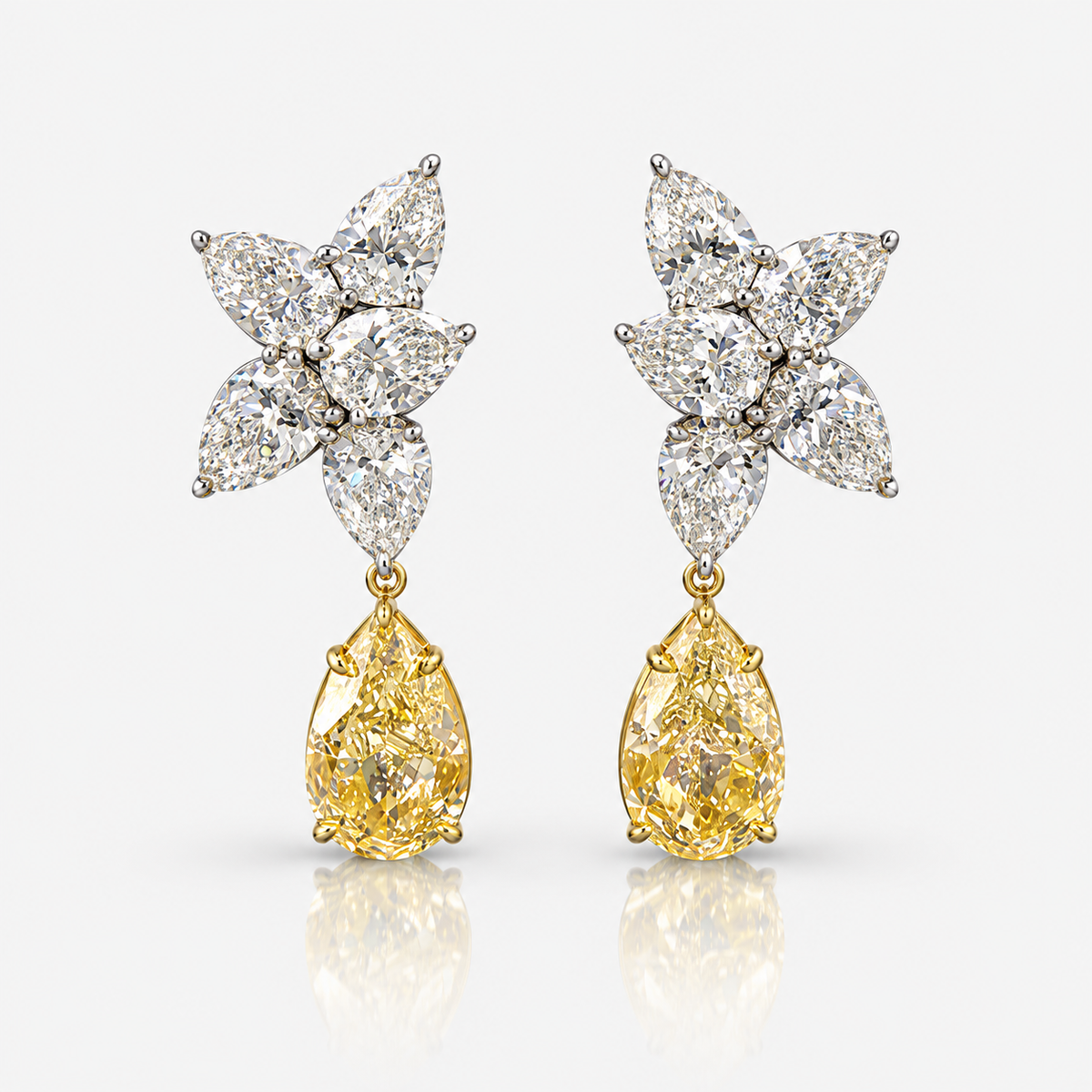 3.01ct & 3.02ct Light Yellow Pear Diamond Dangle Earrings VS GIA