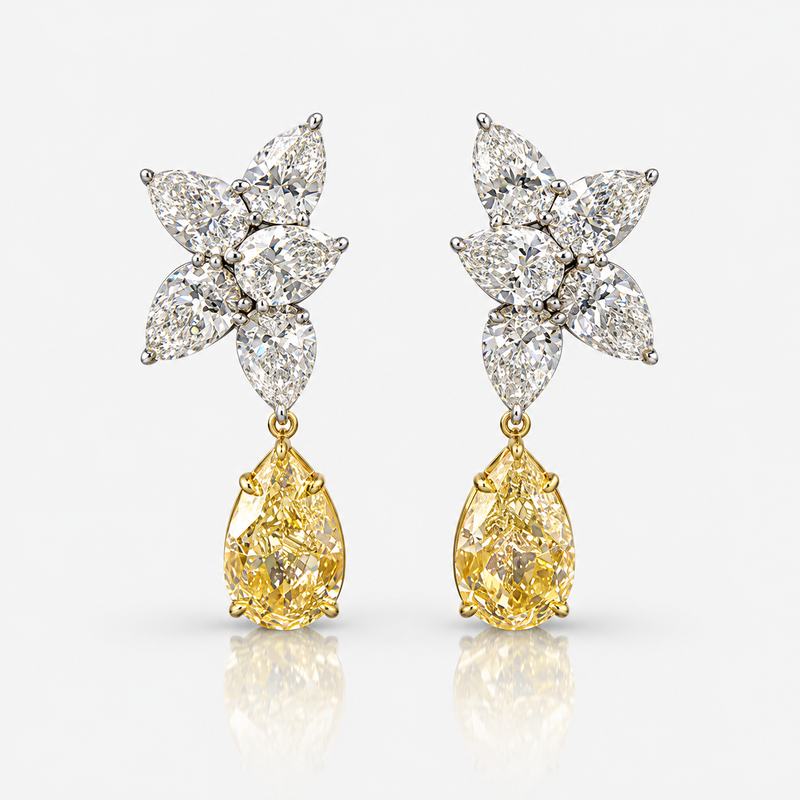 3.01ct & 3.02ct Light Yellow Pear Diamond Dangle Earrings VS GIA