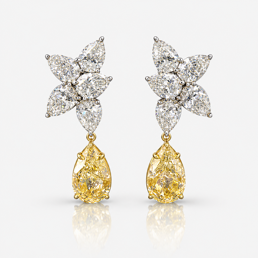 3.01ct & 3.02ct Light Yellow Pear Diamond Dangle Earrings VS GIA